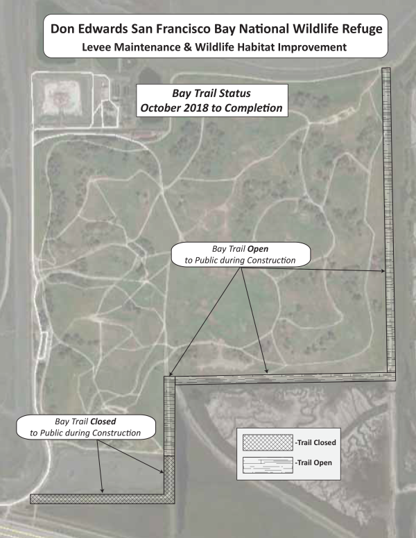 Map of the segment of the Bedwell Bayfront Park/Baytrail impacted by current construction.